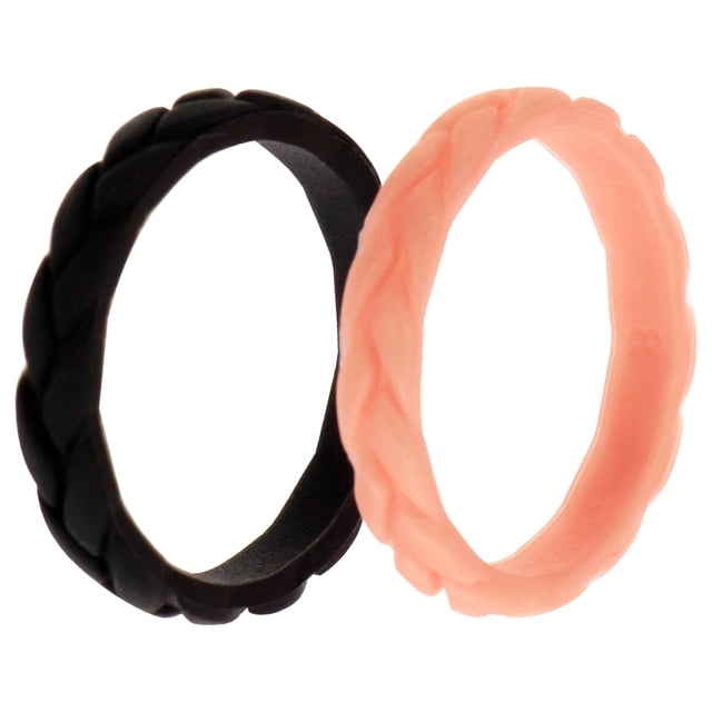 Juego de anillos de boda con hojas de silicona - Metal-rosa de ROQ para mujer - Anillo de 2 x 8 mm