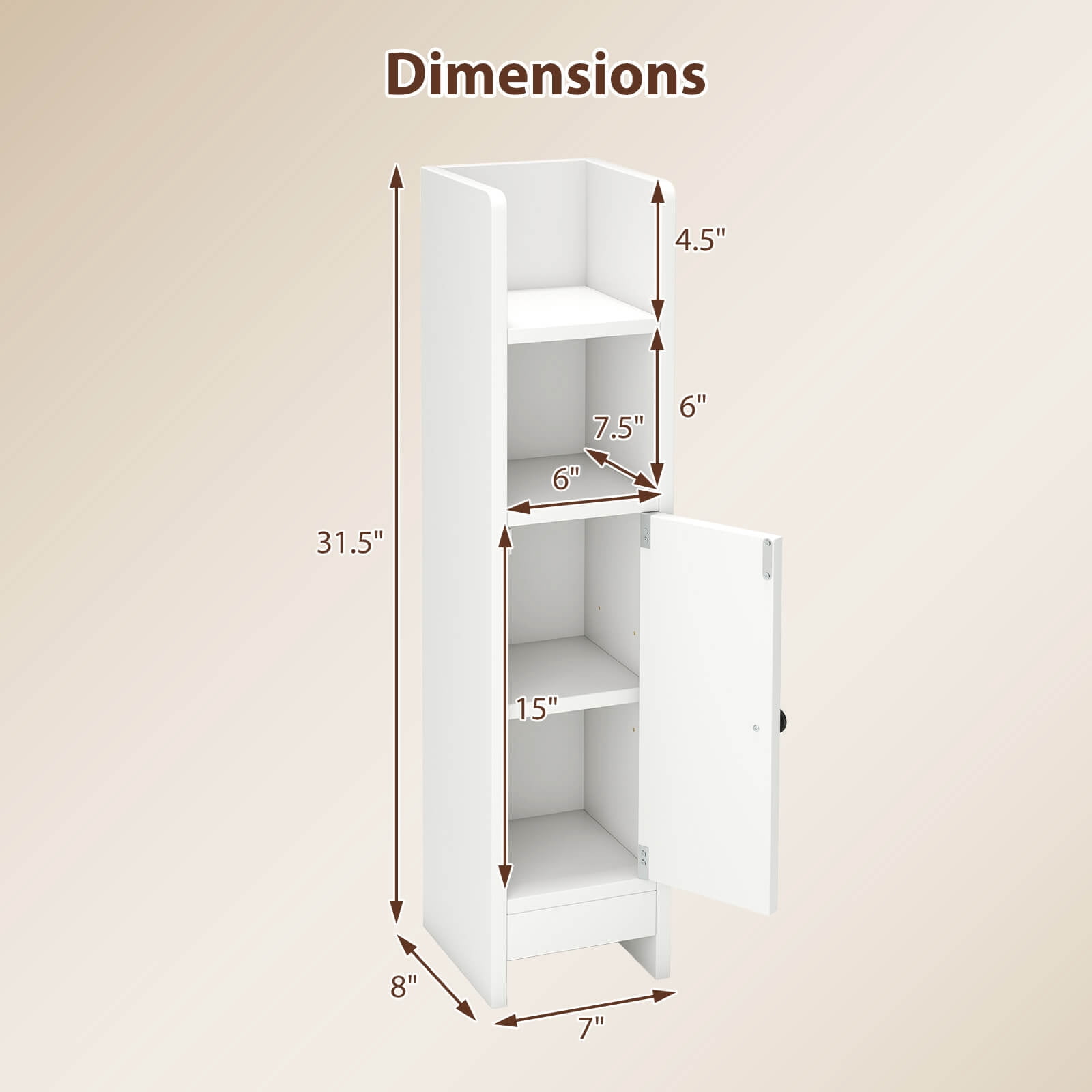 Costway Bathroom Storage Cabinet with Adjustable Shelf 1 Door & 2 Open Shelves Living Room White