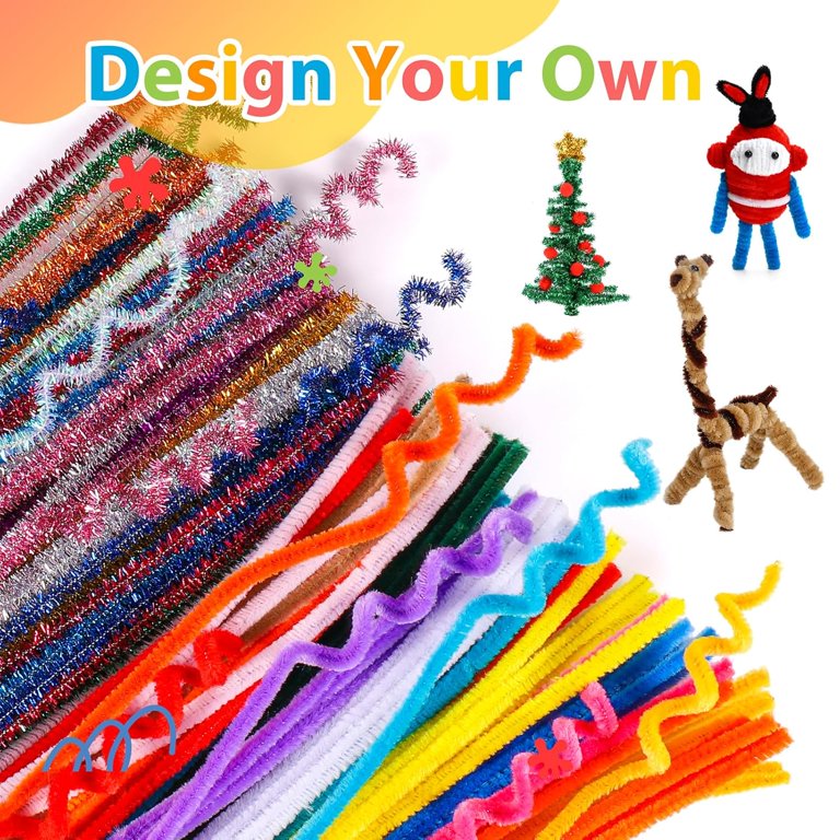 G2PLUS 100 stuks chenille-stelen van chenille, decoratieve staven van chenille, creatief knutselwerk, pluche chenilledraad voor knutselwerk (10 kleuren