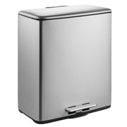 Innovaze 14.8 Gallon Trash Can, 7.4 Gallon Dual Compartment Recycling Step-On Kitchen Trash Can, Stainless Steel