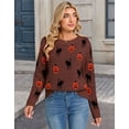 thumbnail image 3 of Cogild Sweaters for Women Halloween Sweater Black Cat Pumpkin Crew Neck Knit Pullover Long Sleeve Casual Fall Top, Brown, 3 of 10