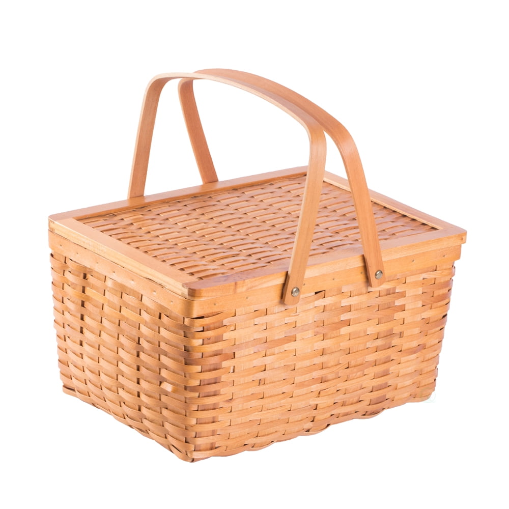 Woodchip Picnic Basket with Portable Wine Table Empty Large Basket for Picnic Wedding Gifts for Couple RED Woven Basket with 2 Swing Handles & Removable Lining Camping Family Outdoor Party 