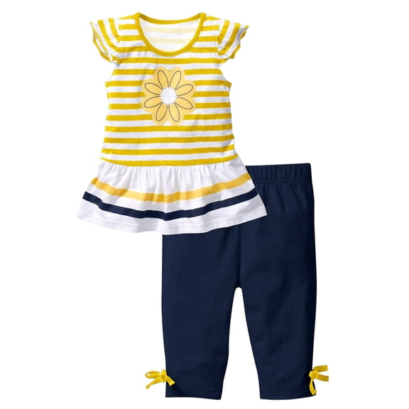 Ruimatai Summer Girls Two Piece Outfits Sets Fashion Striped Daisy Printed Tops and Short Pants Cute Toddler Girls Clothes Set