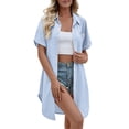 thumbnail image 2 of Women's Summer Short Sleeve Button Down Shirt Dress Oversized Loose Fit Long Blouse Top Casual Beach Cover Up Dress For Vacation Daily Streetwear, 2 of 8