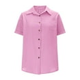 thumbnail image 2 of DPTALR George Women's 2025 Spring/Summer Short Sleeve V-Neck Collared Button Down Trendy Shirts,Pink,Size L, 2 of 9