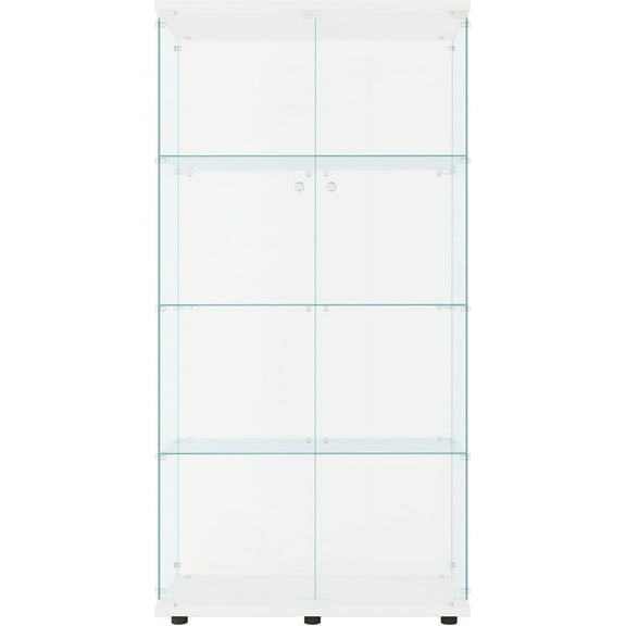 Glass Display Cabinet Kitchen Pantry Storage Cabinet Corner Bar Cabinet with Four Level Double-Door, 64”hx32''lx 14''w White