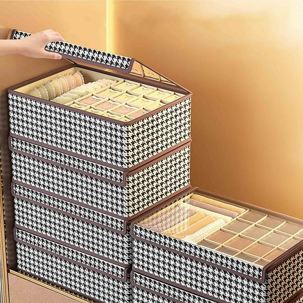 Caja de Almacenamiento de Tela de Lino | Organizador de Sujetadores, Bragas y Calcetines | Contenedor de Armario con Estructura de Acero | Organizador de Cajones para Dormitorio | Solución de Almacen