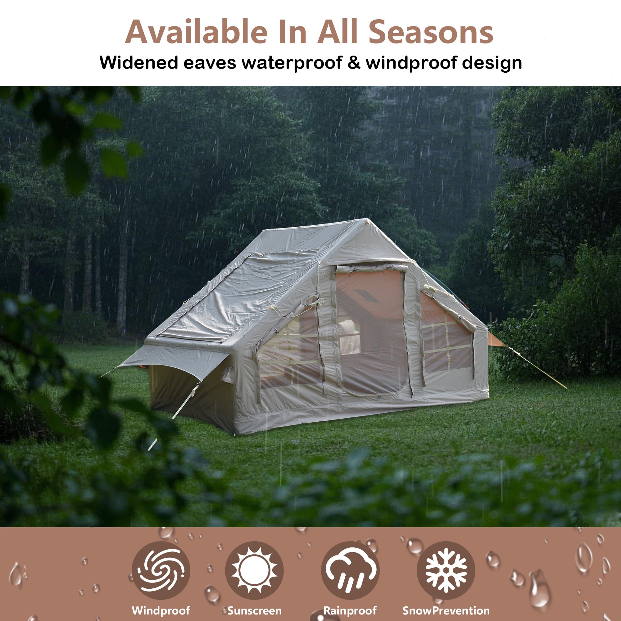Homefun Inflatable Camping Tent 4 Season Glamping Airbeam Technology 4-6 Person Waterproof Windproof Self-Supporting Instant Setup Portable Outdoor Shelter for Family