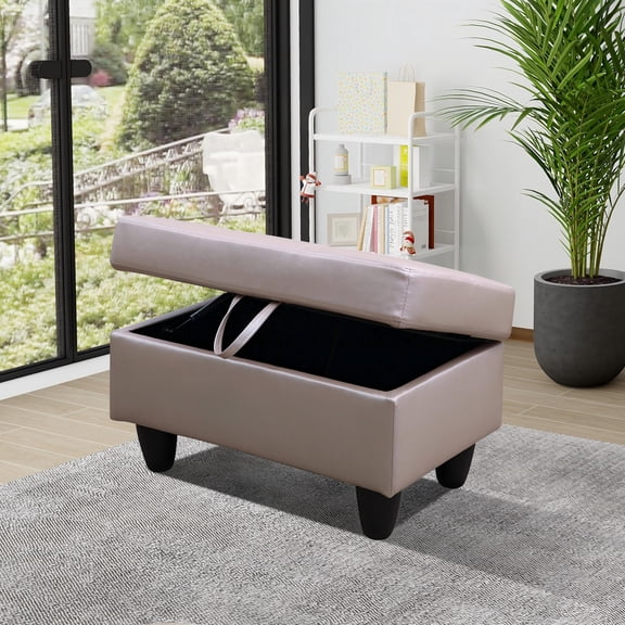 Faux Leather Storage Ottoman for Living Room