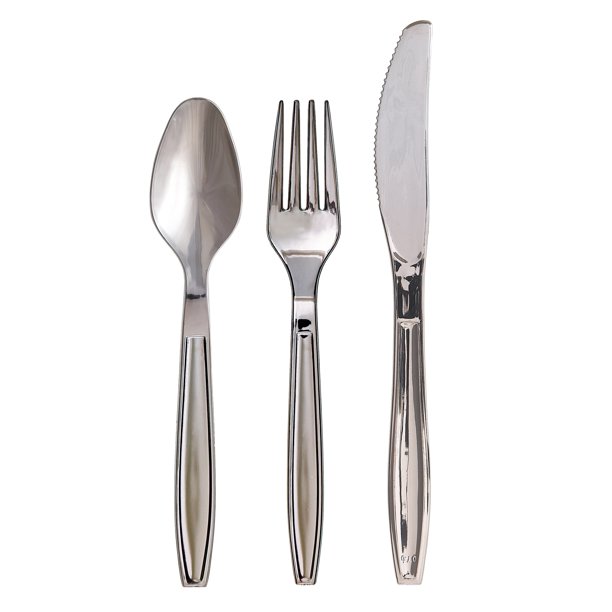 Silver Assorted Plastic Cutlery Box, 24 Pieces