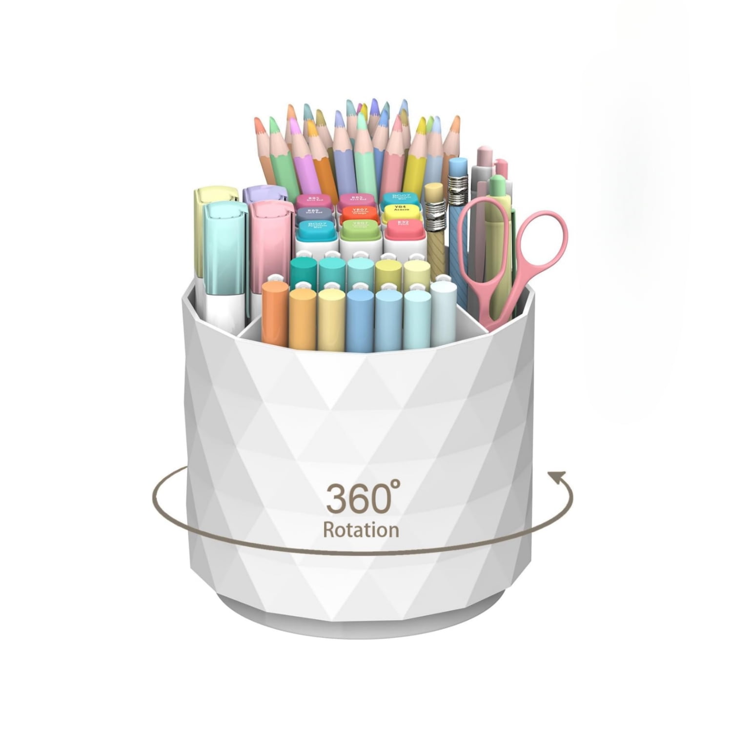 INTIGE 360 Degree Rotating Pen Holder, 5 Slots Large Capacity Diamond-like Pencil Holder, Cute Office Supplies Pencil Cup, Desktop Stationery Organizer