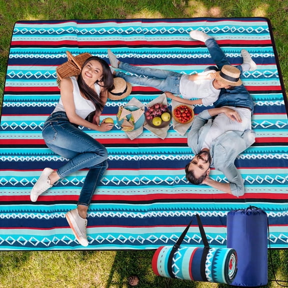 Picnic Blanket Waterproof, 78.7" x 78.7" Extra Large Picnic Blanket Sandproof Foldable with Carry Bag & Adjustable Strap, 3-Layer Outdoor blanket for Beach Camping Travel Family