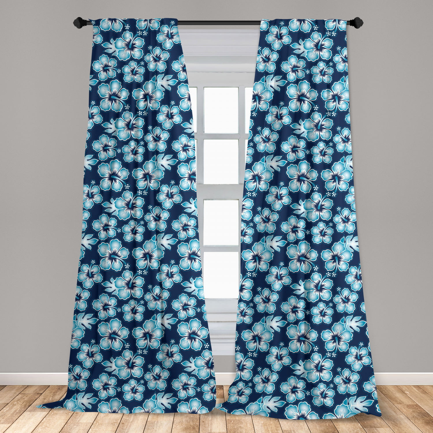 Dark Blue and Sky Blue Hibiscus Hawaiian Tropical Island Flowers Petals and Buds Leaves Art Print Decorative Bedding Scarf and a Pillow Sham for Hotels Homes Ambesonne Navy Bed Runner Set
