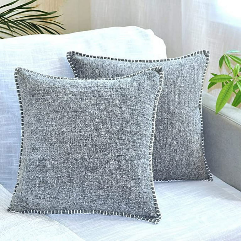 22x22 Pillow Cover Set of 2 Cream White & Black Soft Textured Chenille,  Comfy Cozy Large Cushion Covers for Couch Pillows, Modern Decor Square Big