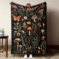 thumbnail image 2 of Vintage Style Mushroom Floral Print Flannel Throw Blanket, 2 of 7