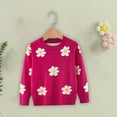 thumbnail image 3 of Virmaxy Kids Girls Cute Winter Sweater Toddler Girls Floral Printed Knit Sweaters Long Sleeve Cotton Jumper Blouse Kids Fashion Chunky Crewneck Pullover Tops Hot Pink 2T, 3 of 7
