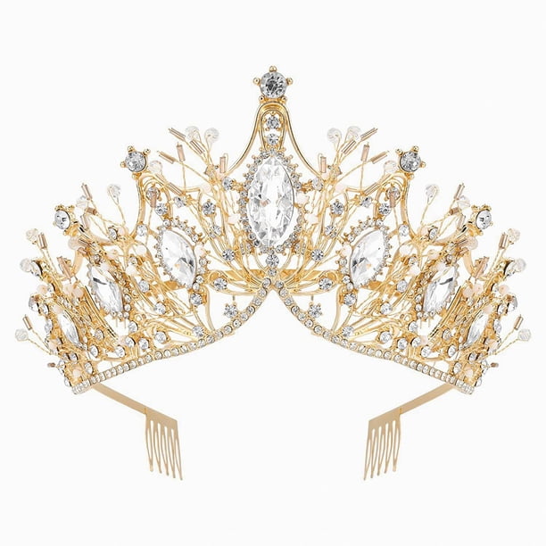 Corona de reina barroca, tiaras y coronas de princesa doradas, tiara y corona de boda para coronas de novia para mujeres, adultos y niñas, graduación, cumpleaños, Halloween