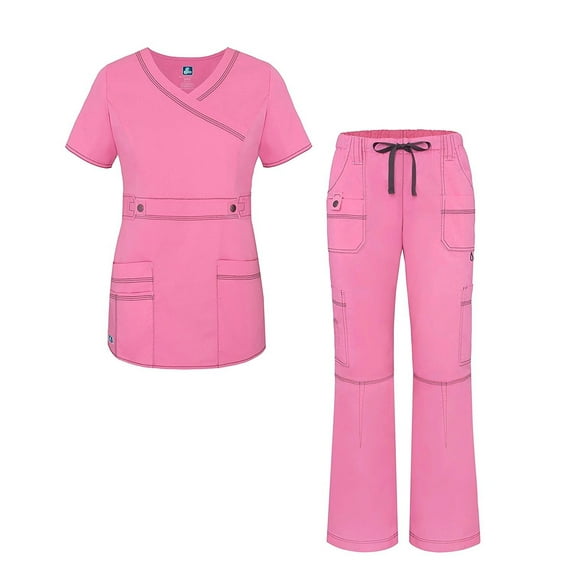 Adar Pop-Stretch Junior Fit Womens Scrub Set - Crossover Top and Multi Pocket Pants