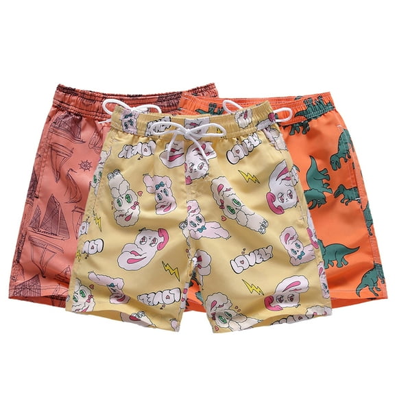 YTDSCS Boys Summer Swim Trunks for Toddler Kids Elastic Waist Swimsuits Beach Shorts Cartoon Printed Swim Shorts 3-14 Years Old