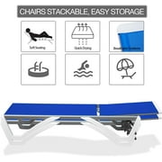 Domi Patio Chaise Lounge Chair Set of 3,Outdoor Aluminum Polypropylene Sunbathing Chair with Adjustable Backrest,Side Table,for Beach,Yard,Balcony,Poolside(2 Blue Chairs W/Table)