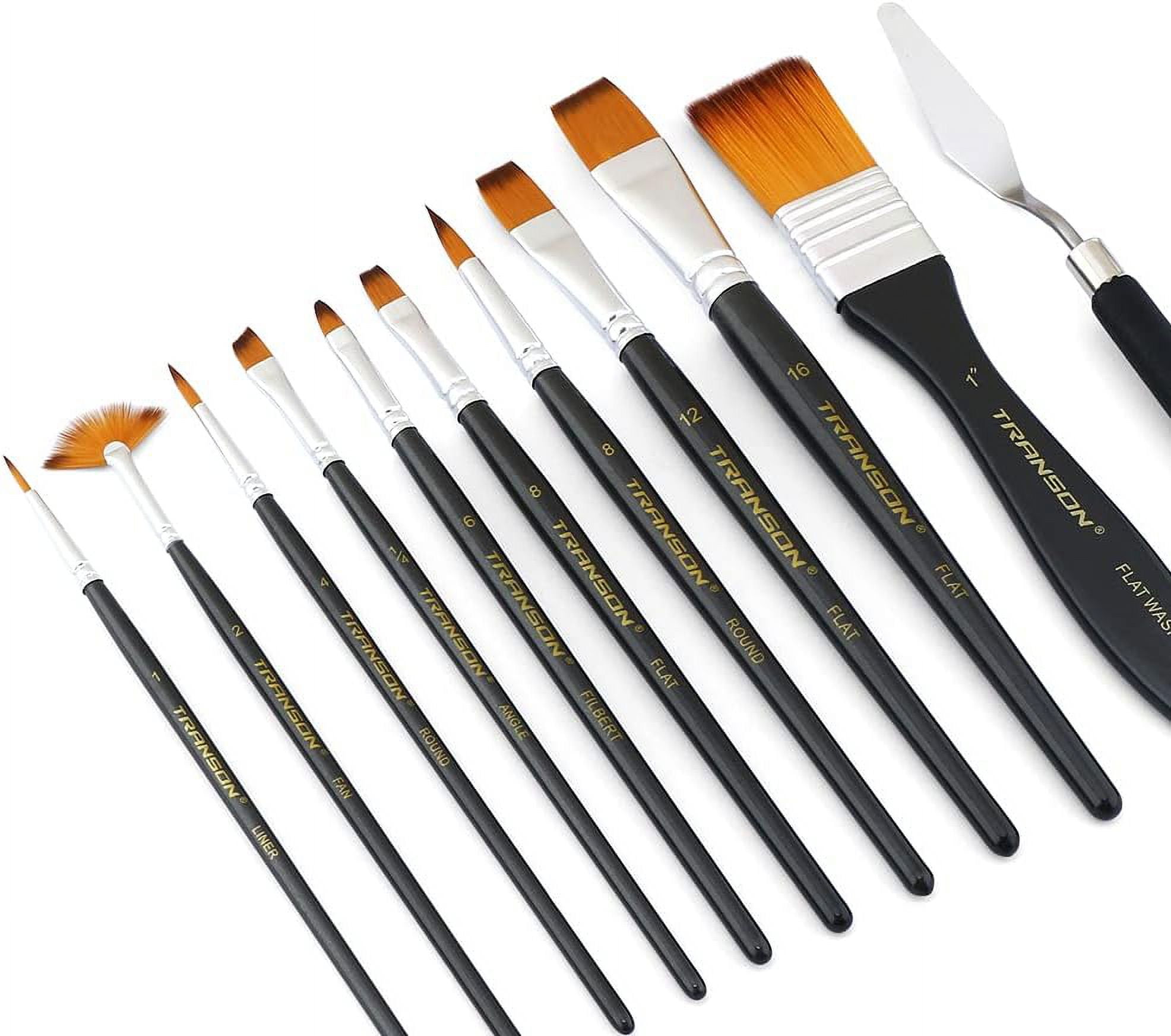 JJEAN-Transon Paint Brush Kit 10pcs Art Brushes and 1 Paint Spatula with Brush Case
