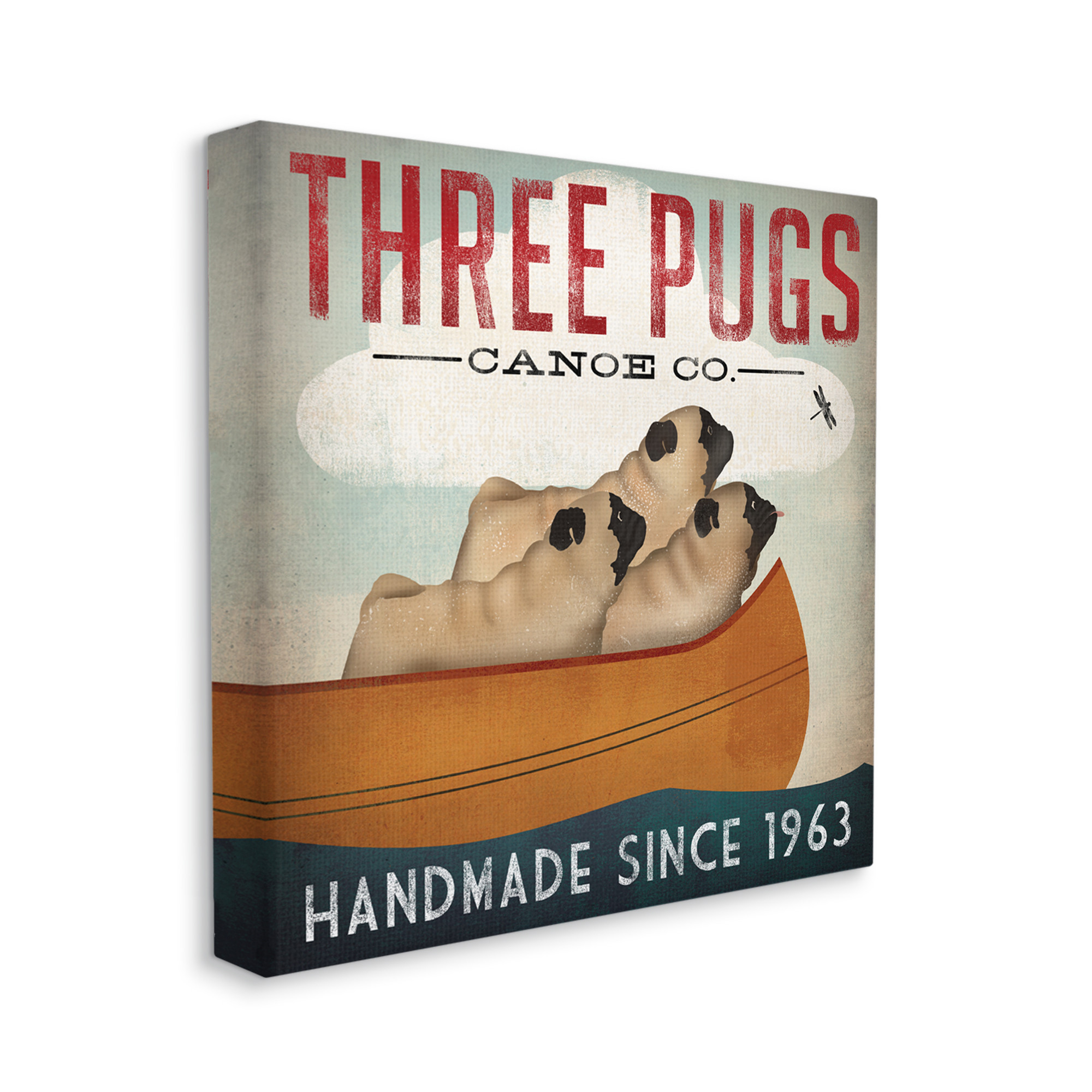 Stupell Industries Three Pugs Canoe Vintage Company Sign Graphic Art Gallery Wrapped Canvas Print Wall Art, Design by Ryan Fowler