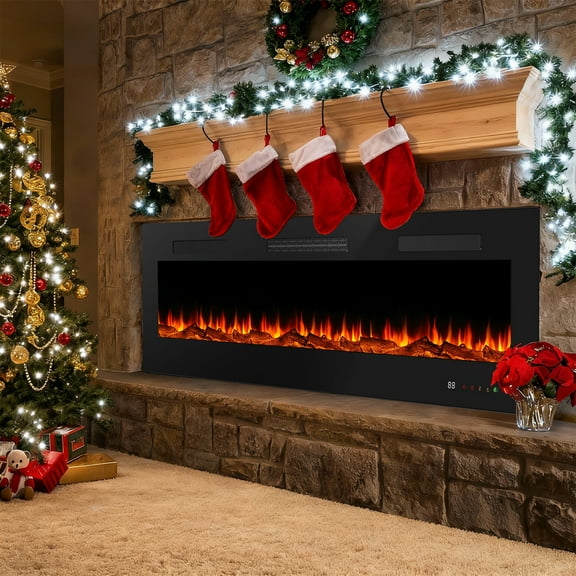 Electric Fireplace, 42 inch Recessed Wall Mounted Heater with Remote Control Timer, Adjustable 13 LED Flame for Living Room and Bedroom