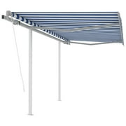 Aibecy Automatic Retractable Awning with Posts 9.8'x8.2' Blue&White