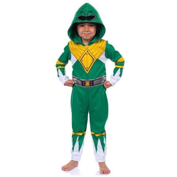 Mighty Morphin Power Rangers Union Suit Toddler Kid's Character Hooded Pajama for Boys Girls - Red Green Blue Pink