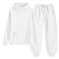 thumbnail image 3 of Spazoro Girls Boys Activewear 2 Piece Outfit with Pockets, Fall Winter Solid Color Long Sleeve Hoodie Soft Warm Sweatshirts & Jogger Pants Sets for Kids White Size 4-5 T, 3 of 8