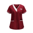 thumbnail image 2 of Babysbule Women's Contrast Trim V-Neck Scrub Top with Pockets, Breathable Medical Uniform Shirt for Healthcare Professionals, 2 of 6