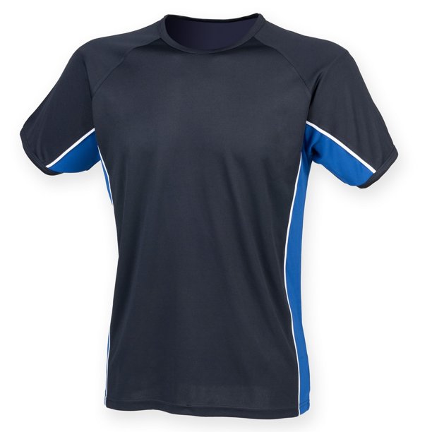 Finden & Hales - Camiseta de deporte trasnpirable de manga corta para hombre caballero - Running/Gym/Ejercicio (Marino/Azul royal/Blanco)