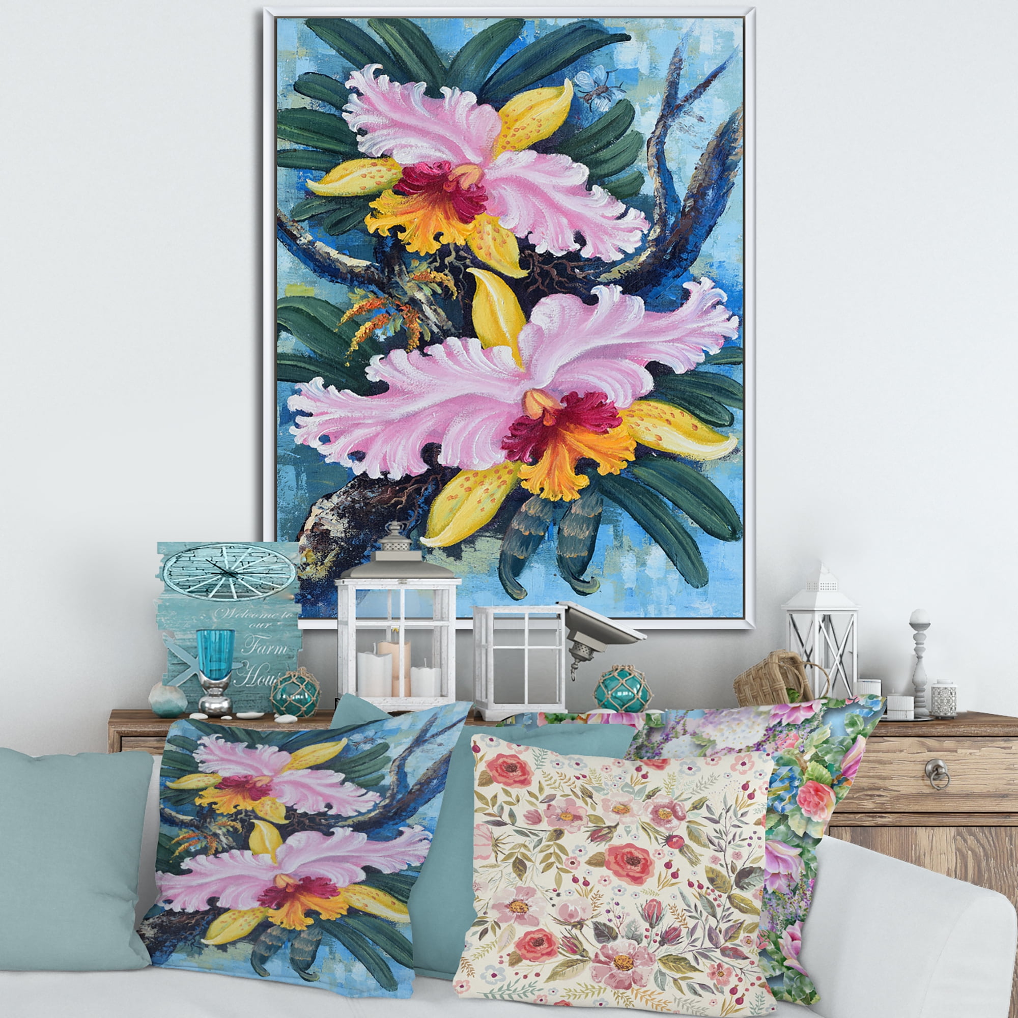 Ancient Forest Orchids I 30 in x 40 in Framed Painting Canvas Art Print, by Designart