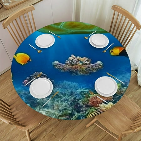 

SHERONV Marine Life Round Tablecloth Stain-Resistant Washable 60-Inch 38 -42