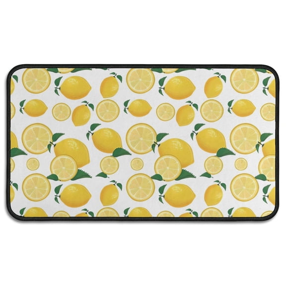 Yellow Lemon Fruit Slices White Pattern Door Rugs,Washable Non Slip Door Mats Indoor,Decorative Door Mats,Entry Mat Indoor for Entrance,Bedroom,Kitchen,Bathroom,30"x17"