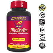 BioAstin Hawaiian Astaxanthin – Vegan Formula - 120 ct – 4mg - Supports Joint, Skin, Eye Health Naturally – A Super-Antioxidant Grown in Hawaii