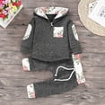 thumbnail image 2 of FRSASU Kids Clothing Clearance Autumn Spring Baby Girls Boys Infant Letter Printed Plaid Splicing Long Sleeve Hoodie Top and Trousers, 2 of 9