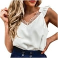 thumbnail image 3 of pstuiky Women Tank Tops, Women V Neck Sleeveless Ruffled Lace Tank Top Solid Color Casual Blouse Summer Fashion Tee for Ladies Chic Stylish Shirt Plus Size Available White M, 3 of 4