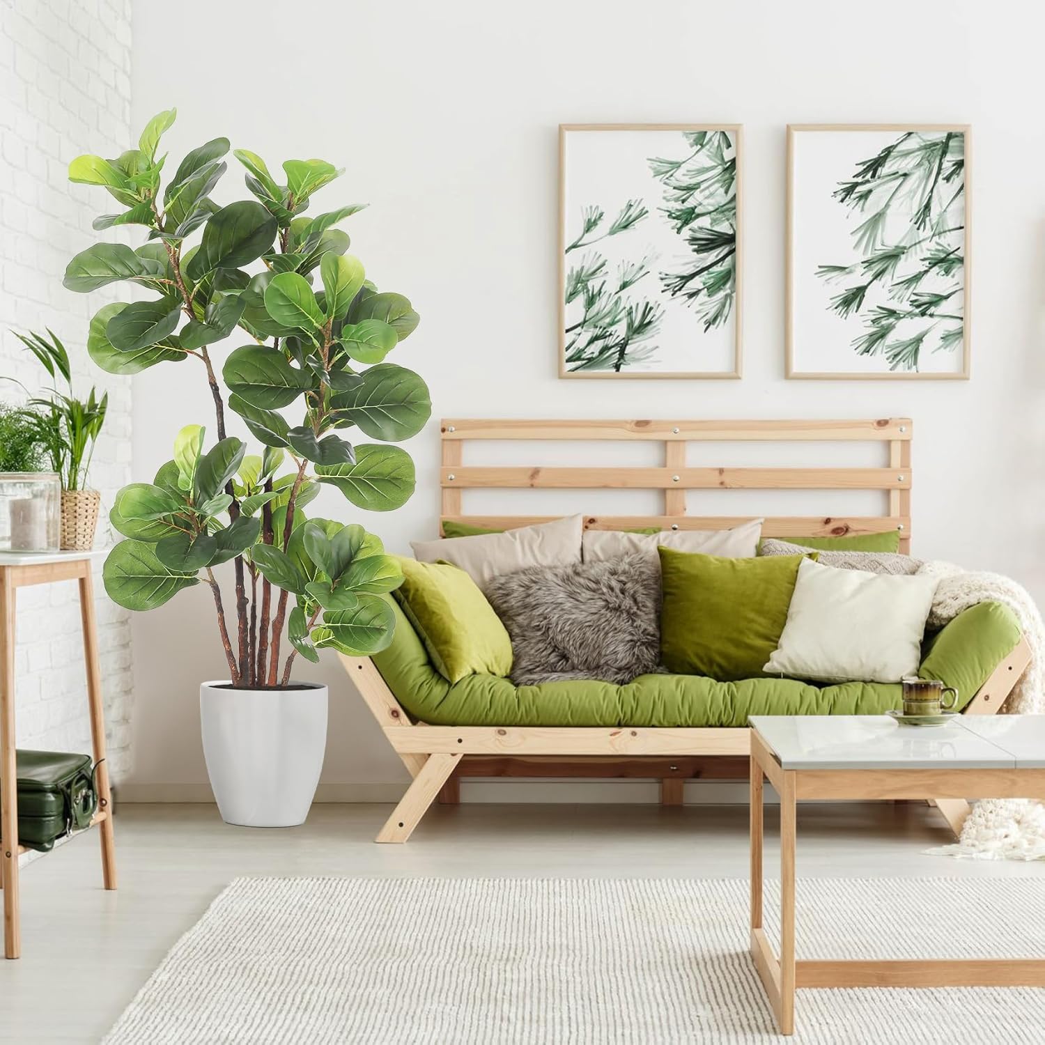 Faux Fiddle Leaf Fig Tree,4 Ft Artificial Ficus Lyrata Plant with 72 Fiddle Leaves, Fake Floor Plant in Pot for Indoor Outdoor Living Room House Office Bedroom Decor