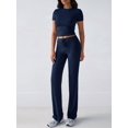 thumbnail image 5 of Women'S 2 Piece Lounge Sets Short Sleeve Tops Fold-over Flare Pants Casual Outfits Matching Set Dark Blue XL, 5 of 10