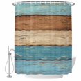 thumbnail image 2 of Shower Curtains for Bathroom, Farmhouse Light Blue Brown Waterproof Fabric Shower Curtain, Vintage Wooden Striped Decorative Bathroom Curtain for Bathtub, 66"x72", No Hooks Included, 2 of 9