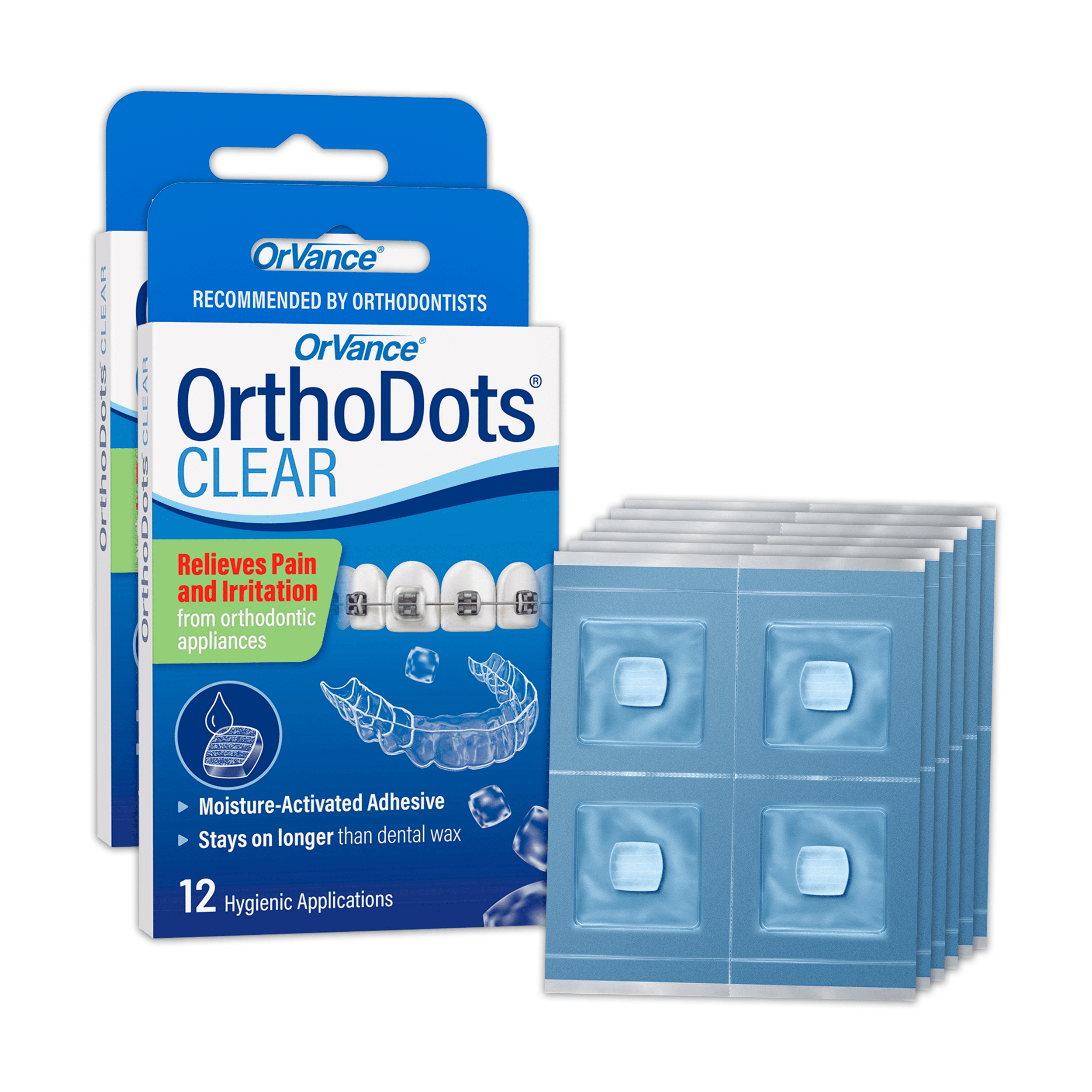 OrthoDots CLEAR -  Braces Wax Alternative for Pain Caused by Braces, Clear Aligner Trays, and Other Orthodontic Appliances - 2 Pack  (24 Count)