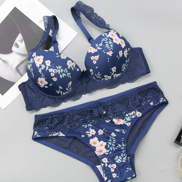 ROYAL BLUE Lace triangle bra and brazilian brief set, Womens Lingerie Set