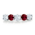 thumbnail image 2 of Gem Stone King 925 Sterling Silver White Moissanite and Red Created Ruby Wedding Band Ring for Women (0.98 Cttw, Round 3.5MM, Gemstone Birthstone, Size 6), 2 of 4