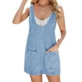 thumbnail image 3 of Robe en Denim Décontractée Sans Manches pour Femme, Col Rond, Vintage, Ample, Robe Salopette en Jean avec Poches, Bleu Pâle, L, 3 of 6