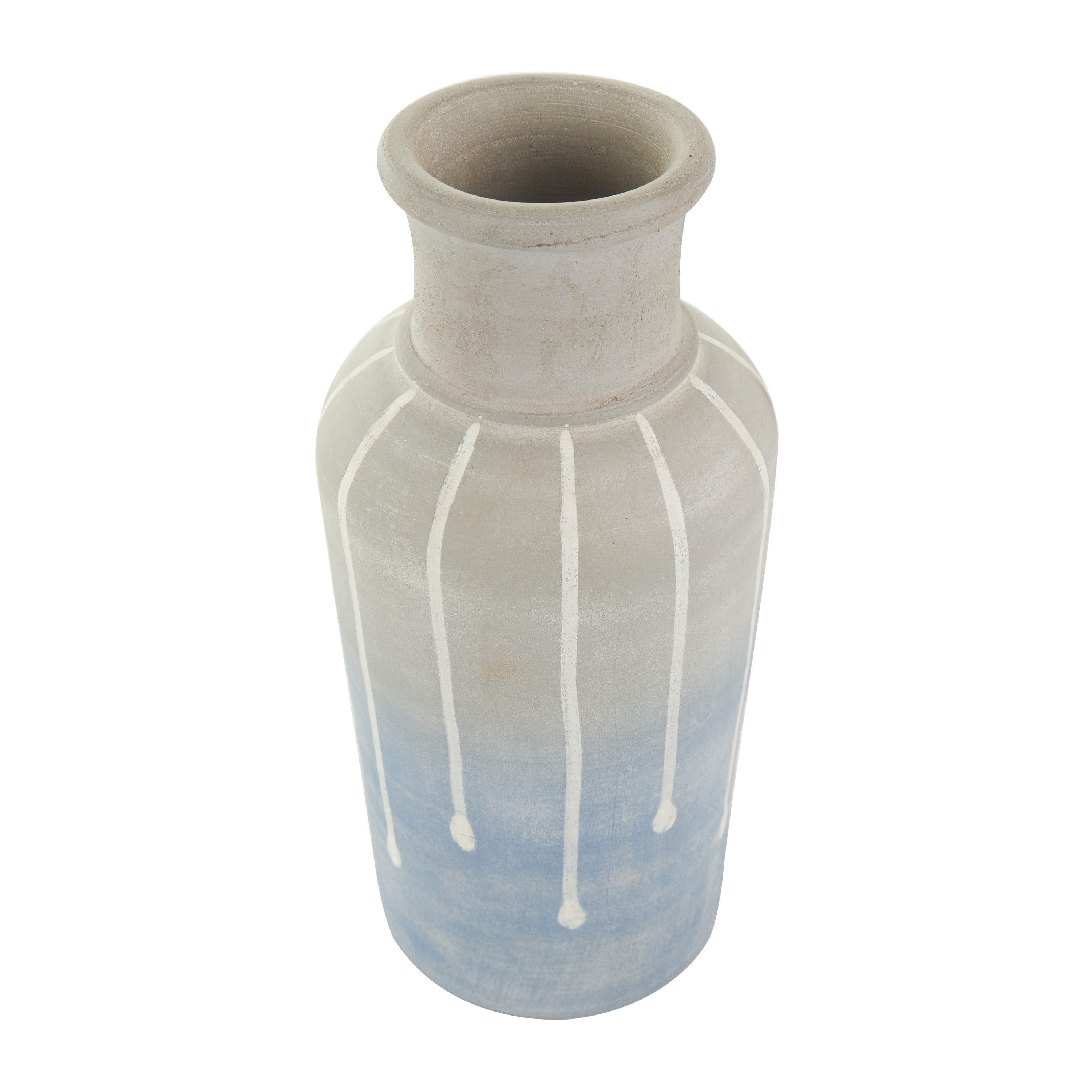 DecMode 15" Abstract Ombre Drip Blue Ceramic Vase with Gray and White Accents