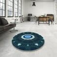 thumbnail image 3 of Ahgly Company Indoor Round Patterned Glacial Blue Ice Blue Area Rugs, 4' Round, 3 of 6