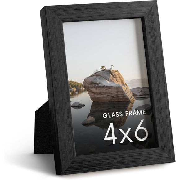 HAUS AND HUES Cadre Photo 4x6 avec Vrai Verre et Chêne Noir - Cadre de Table Chêne 4x6 - Comprend Vrai Verre, Chêne Américain, Dossier Chevalet, Suspension Verticale - Idéal pour la Maison, la Chambre, le Bureau (4x6 Po, Noir)