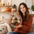 thumbnail image 5 of Circular Hanging Door Sign Pearl Painting Artwork, Harvest Pumpkin with Black Raven & Stardust Moon, Festive Gothic Halloween Party Home Door Wall Hanging Decorative Crafts, 5 of 7
