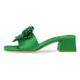 thumbnail image 3 of FSJ Women Rhinestone Bowknot Wide Strap Mules Open Square Toe Low Chunky Heeled Slide Sandals Backless Daily Party Dress Shoes Size 12 Green, 3 of 4